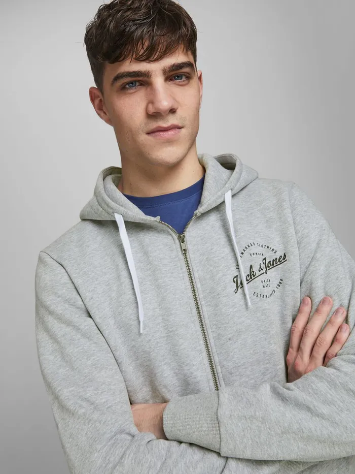 Sweatshirts JACK and JONES Mens ZIPPED HOODIE Grey Light Grey Melange On Sale