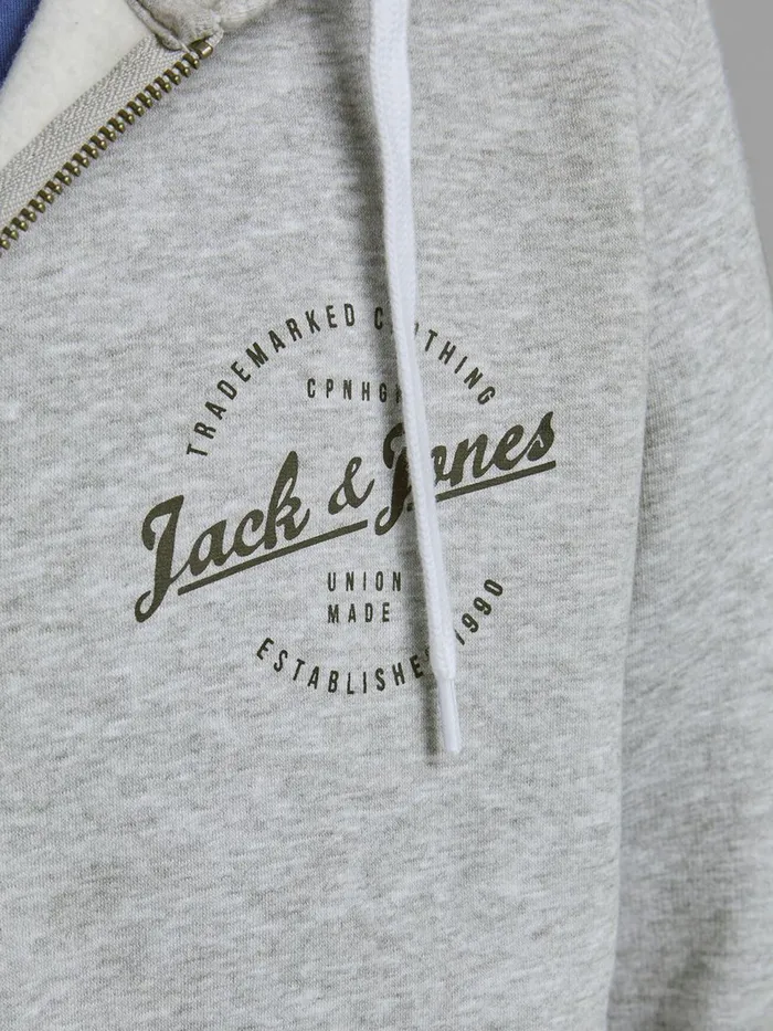 Sweatshirts JACK and JONES Mens ZIPPED HOODIE Grey Light Grey Melange On Sale
