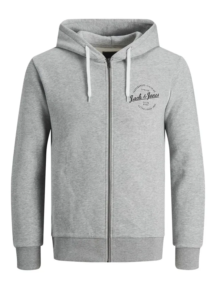 Sweatshirts JACK and JONES Mens ZIPPED HOODIE Grey Light Grey Melange On Sale