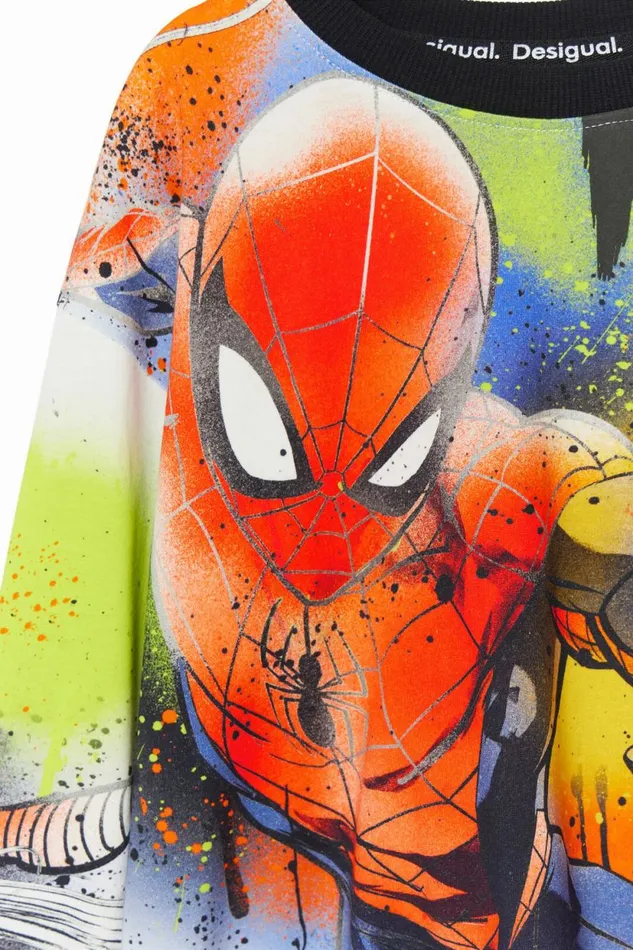 Tshirts And Shirts Kids Desigual Oversized Spiderman Sweatshirt White