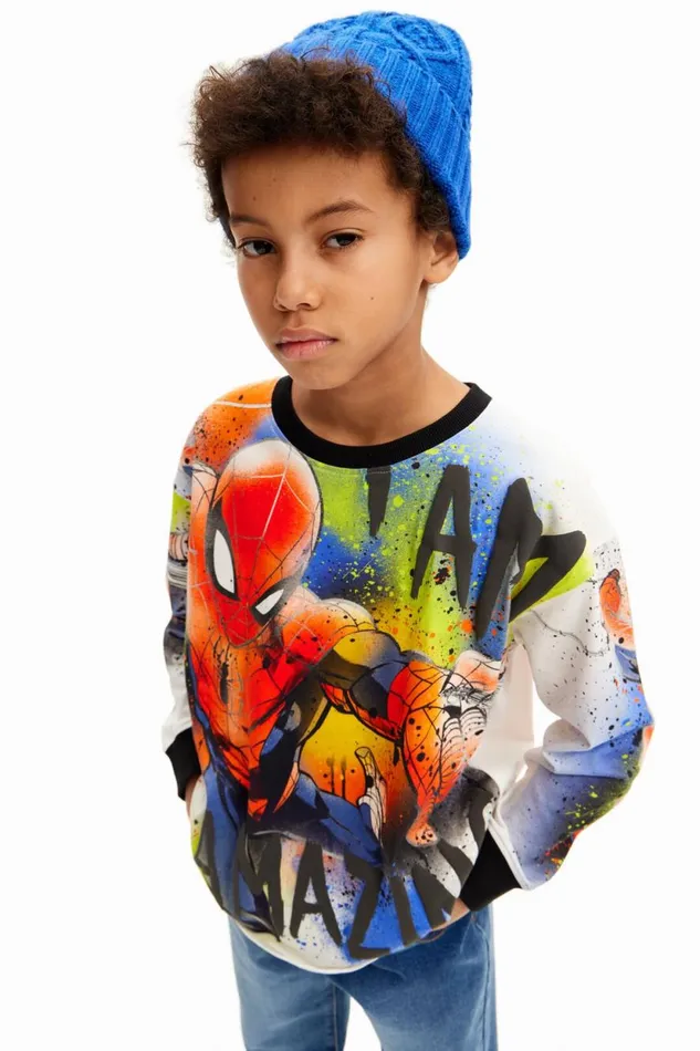 Tshirts And Shirts Kids Desigual Oversized Spiderman Sweatshirt White