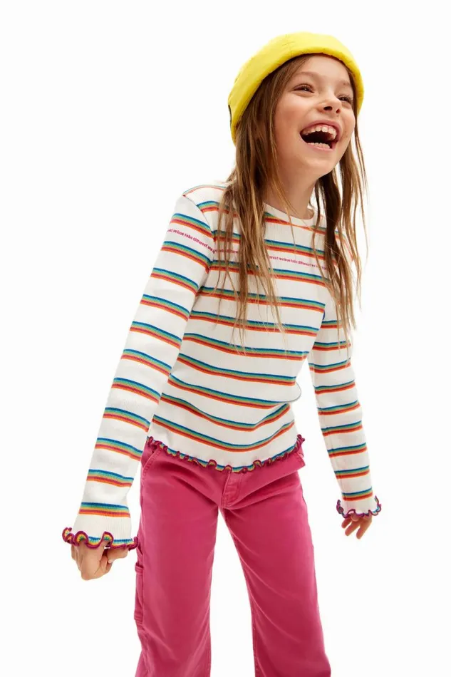 Tshirts And Shirts Kids Desigual Rainbow Striped Tshirt White