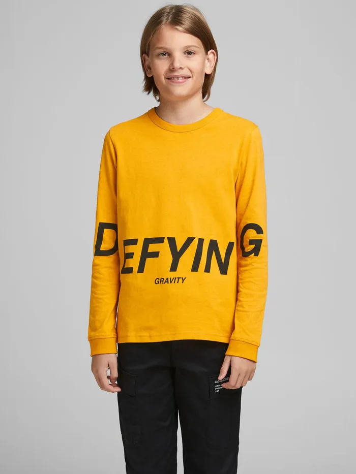 Tshirts JACK and JONES Junior BOYS LOGO LONGSLEEVED TSHIRT Yellow Golden Orange Near Me