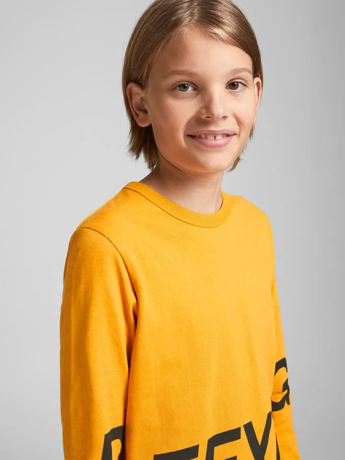 Tshirts JACK and JONES Junior BOYS LOGO LONGSLEEVED TSHIRT Yellow Golden Orange Near Me