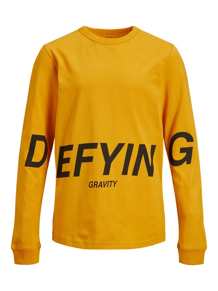 Tshirts JACK and JONES Junior BOYS LOGO LONGSLEEVED TSHIRT Yellow Golden Orange Near Me