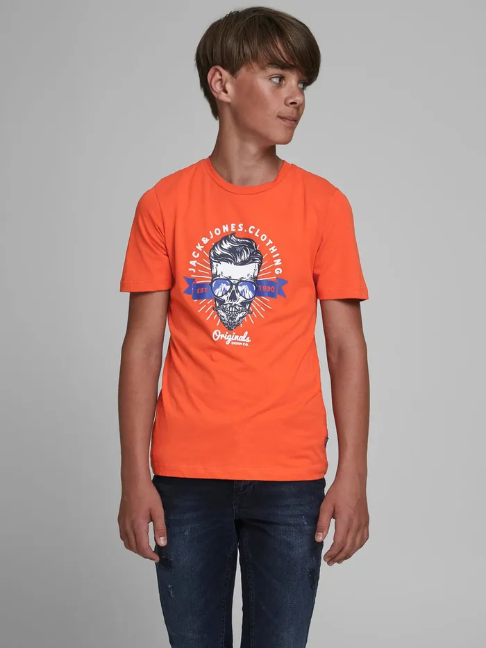 Tshirts JACK and JONES Junior BOYS SKULL PRINT TSHIRT Red Chili Cheap On Sale