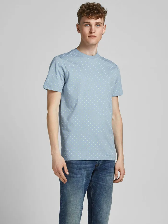 Tshirts JACK and JONES Mens ALL OVER PRINTED TSHIRT Blue Faded Denim Near Me