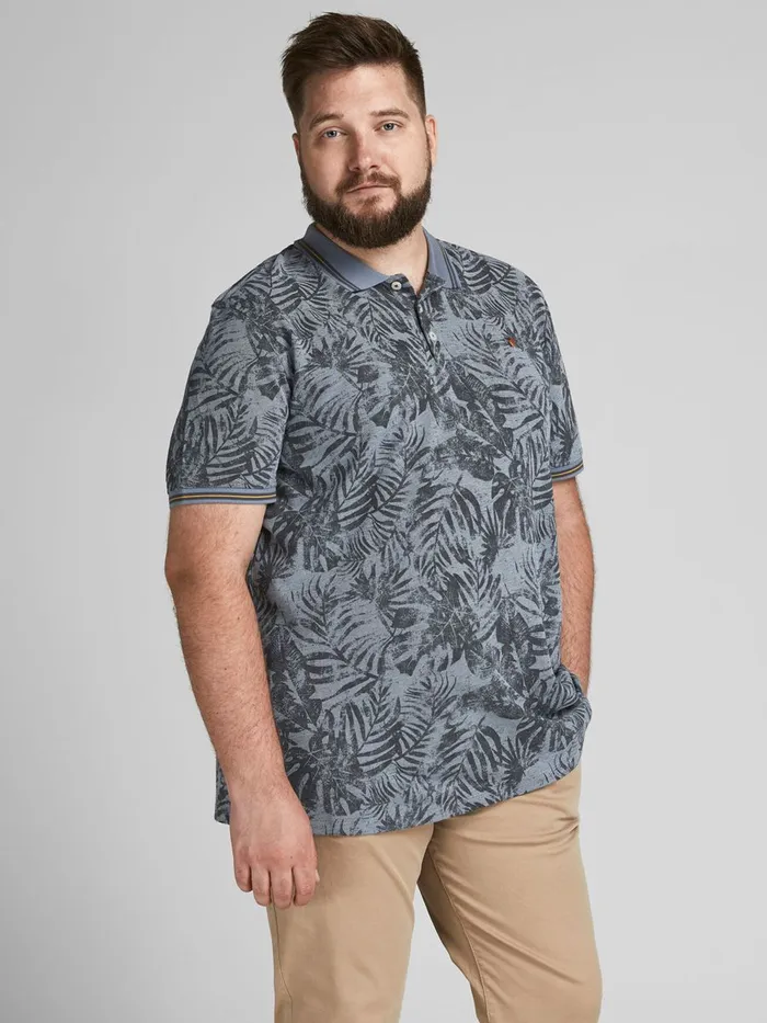 Tshirts JACK and JONES Mens BOTANICAL PRINT PLUS SIZE POLO Blue Flint Stone For Sale Tshirts JACK and JONES Mens BOTANICAL PRINT PLUS SIZE POLO Blue Flint Stone For Sale
