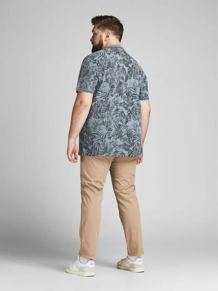 Tshirts JACK and JONES Mens BOTANICAL PRINT PLUS SIZE POLO Blue Flint Stone For Sale