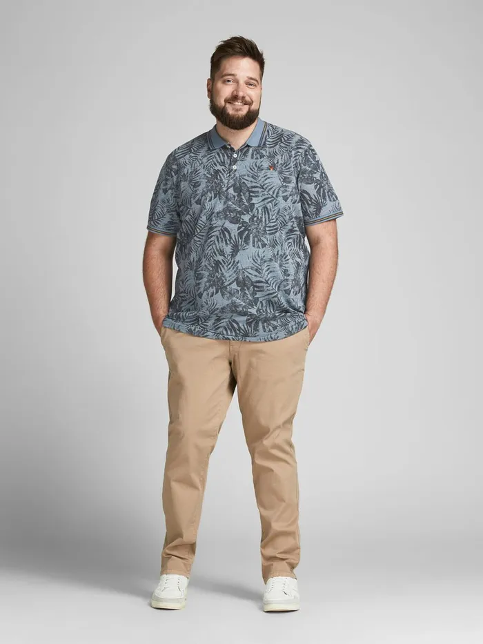 Tshirts JACK and JONES Mens BOTANICAL PRINT PLUS SIZE POLO Blue Flint Stone For Sale