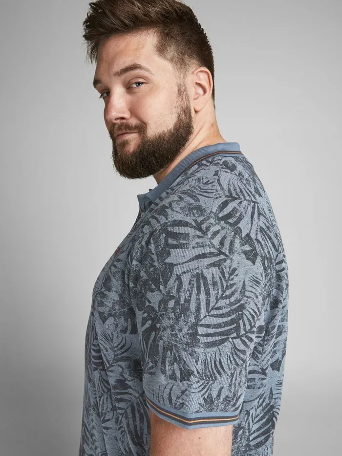 Tshirts JACK and JONES Mens BOTANICAL PRINT PLUS SIZE POLO Blue Flint Stone For Sale