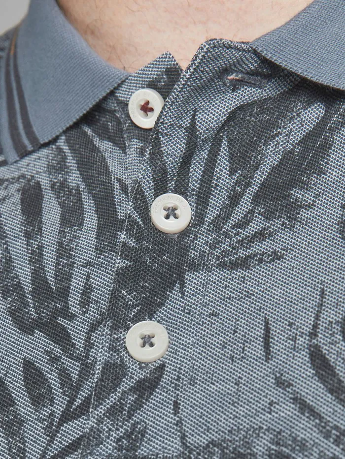Tshirts JACK and JONES Mens BOTANICAL PRINT PLUS SIZE POLO Blue Flint Stone For Sale