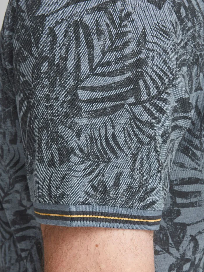 Tshirts JACK and JONES Mens BOTANICAL PRINT PLUS SIZE POLO Blue Flint Stone For Sale
