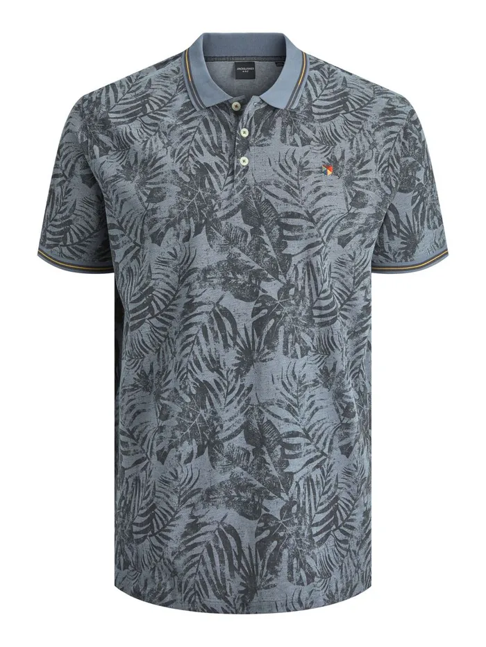 Tshirts JACK and JONES Mens BOTANICAL PRINT PLUS SIZE POLO Blue Flint Stone For Sale