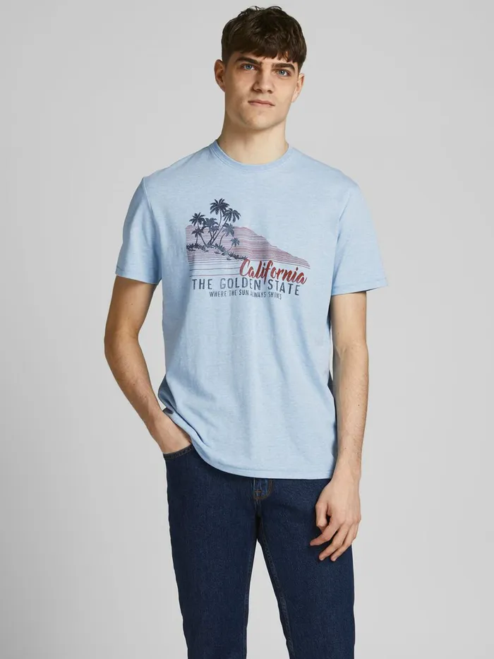 Tshirts JACK and JONES Mens CALIFORNIA PRINT TSHIRT Blue Dusk Blue For Sale