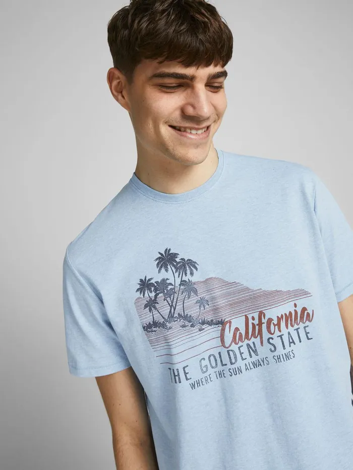 Tshirts JACK and JONES Mens CALIFORNIA PRINT TSHIRT Blue Dusk Blue For Sale