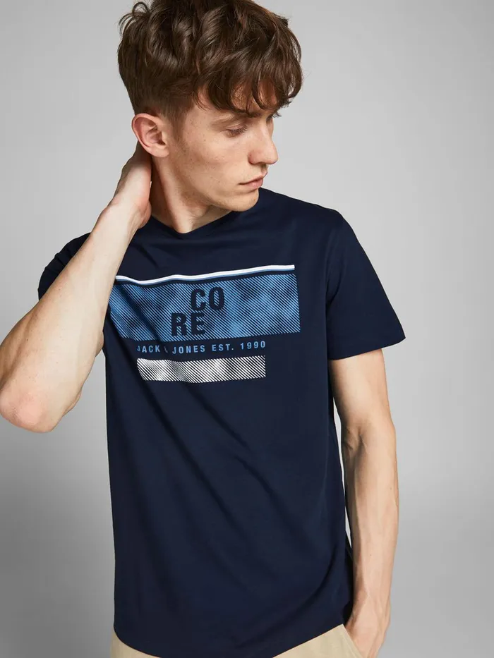 Tshirts JACK and JONES Mens LOGO PRINT TSHIRT Blue Navy Blazer Gift for Friend