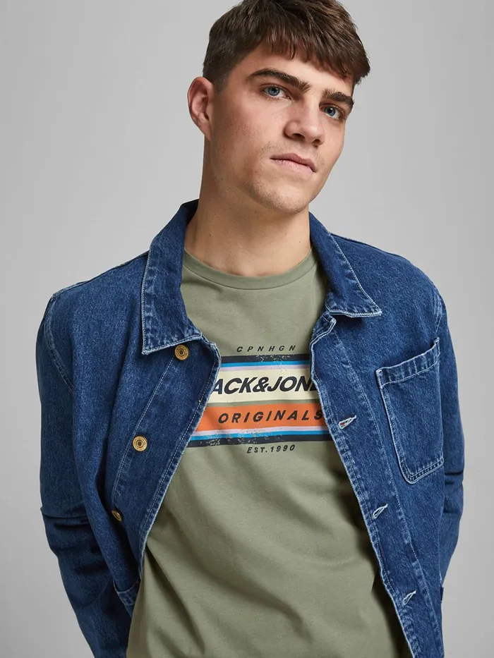 Tshirts JACK and JONES Mens MULTICOLOURED LOGO TSHIRT Green Sea Spray Online