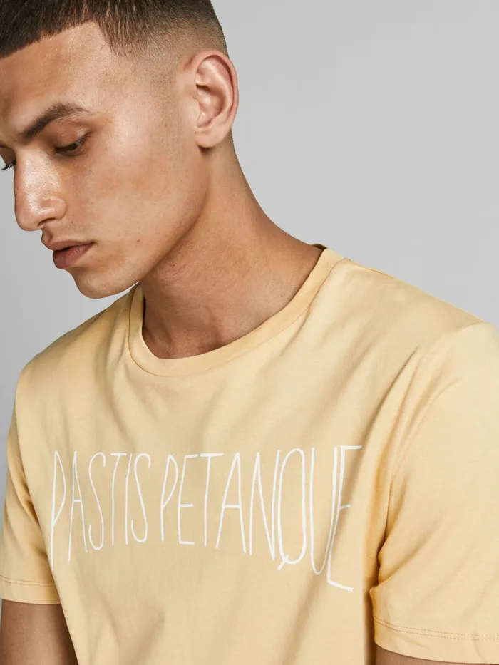 Tshirts JACK and JONES Mens PASTIS PETANQUE PRINT TSHIRT Pastel Sahara Sun For Sale