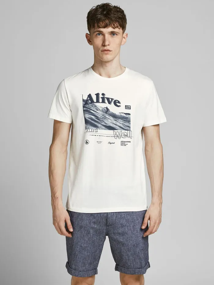 Tshirts JACK and JONES Mens PHOTO PRINT TSHIRT White Cloud Dancer Popular