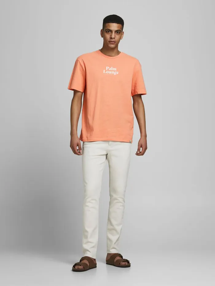 Tshirts JACK and JONES Mens STATEMENT PRINT TSHIRT Pastel Shell Coral Near Me