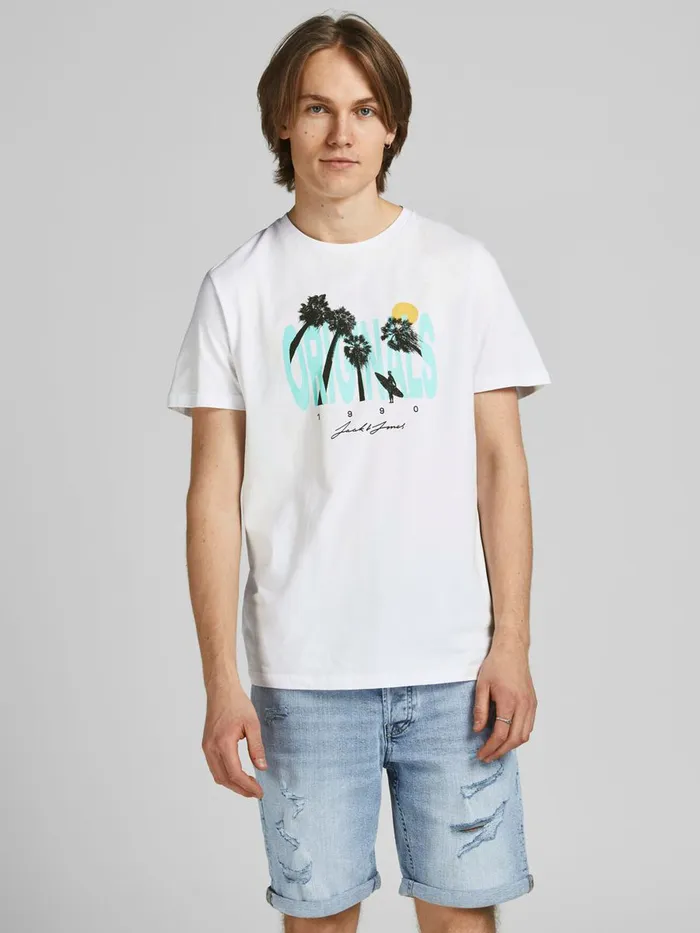 Tshirts JACK and JONES Mens TROPICAL PRINT TSHIRT White White Popular