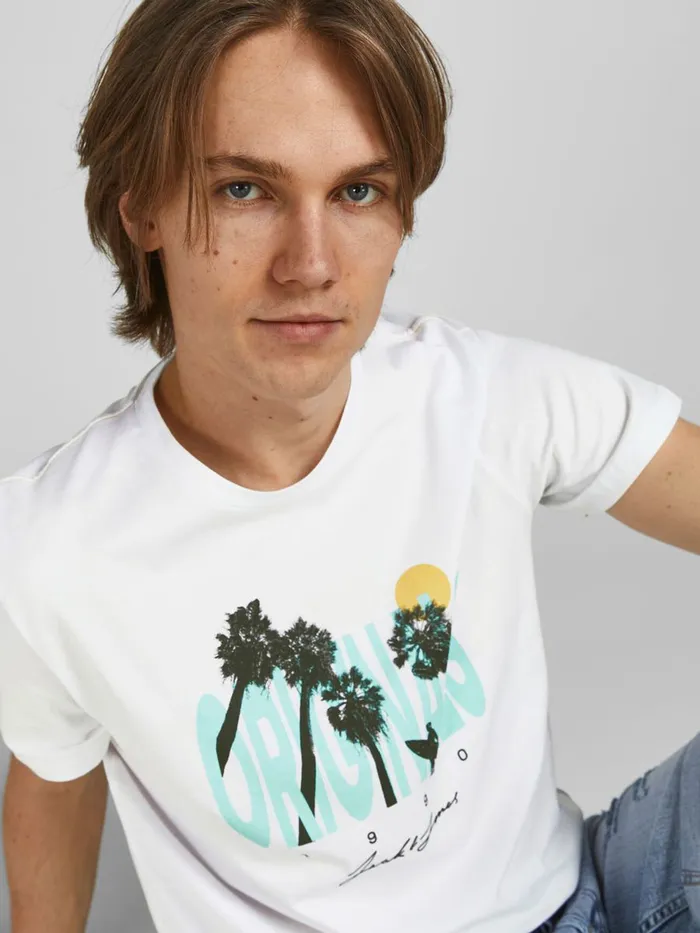 Tshirts JACK and JONES Mens TROPICAL PRINT TSHIRT White White Popular