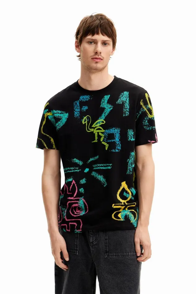 Tshirts Men Desigual Illustrated Tshirt Black