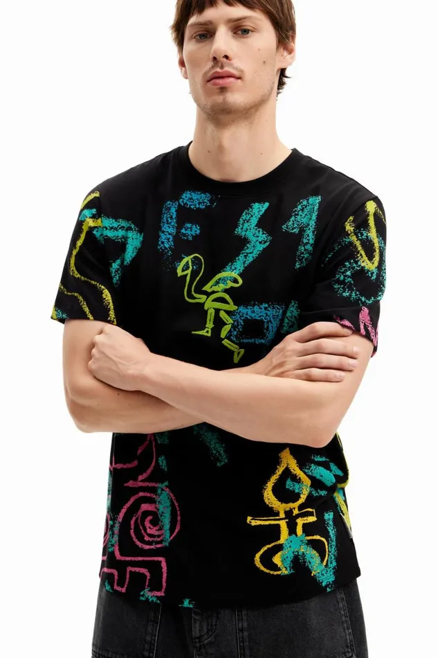 Tshirts Men Desigual Illustrated Tshirt Black