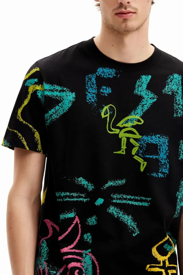 Tshirts Men Desigual Illustrated Tshirt Black
