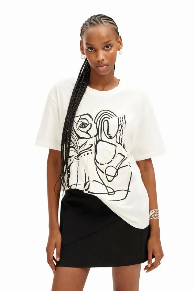 TShirts Women Desigual Arty Illustration Tshirt White