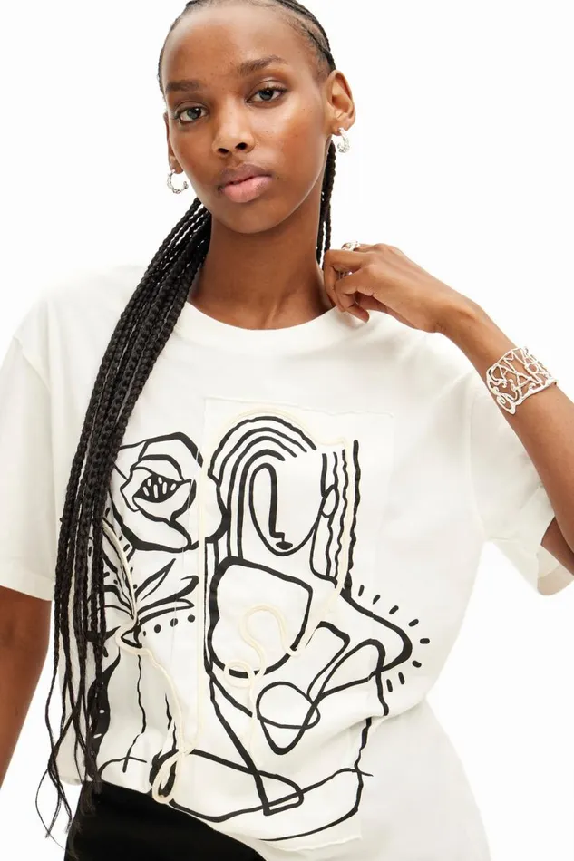 TShirts Women Desigual Arty Illustration Tshirt White