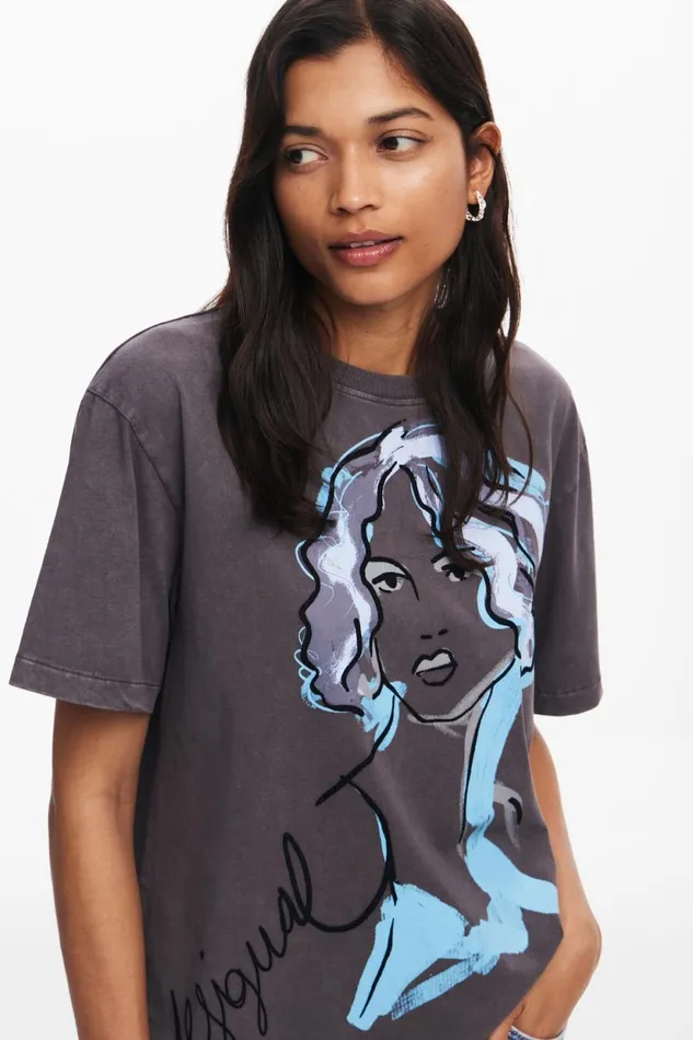 TShirts Women Desigual Face Illustration Tshirt Black