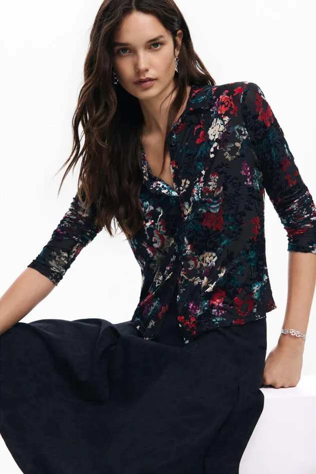 TShirts Women Desigual Floral Print Tulle Tshirt Black