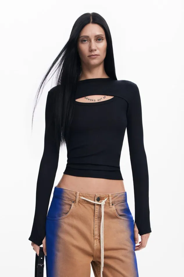 TShirts Women Desigual Maitrepierre Cutout Neckline Tshirt Black