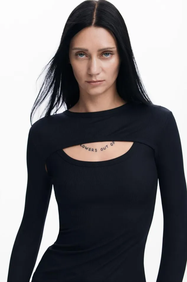TShirts Women Desigual Maitrepierre Cutout Neckline Tshirt Black