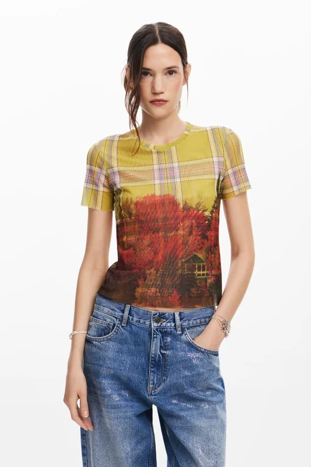 TShirts Women Desigual Printed Tulle Tshirt Yellow
