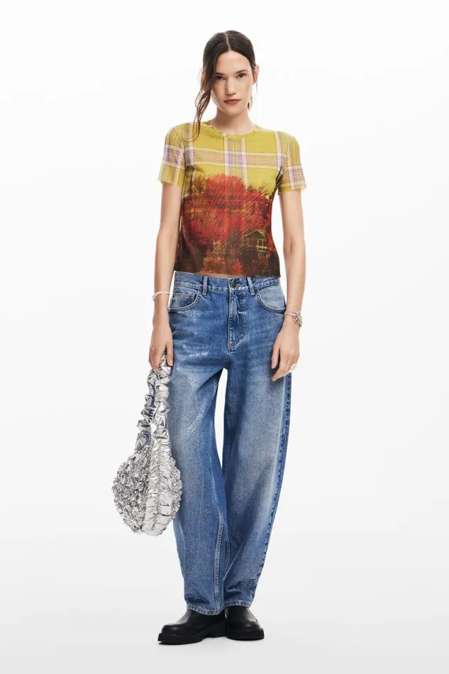 TShirts Women Desigual Printed Tulle Tshirt Yellow