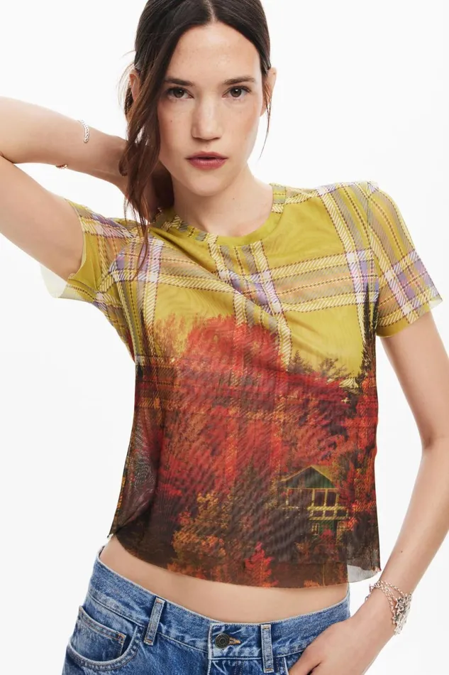 TShirts Women Desigual Printed Tulle Tshirt Yellow