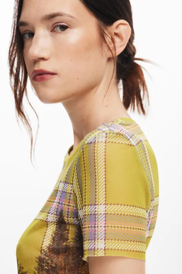 TShirts Women Desigual Printed Tulle Tshirt Yellow