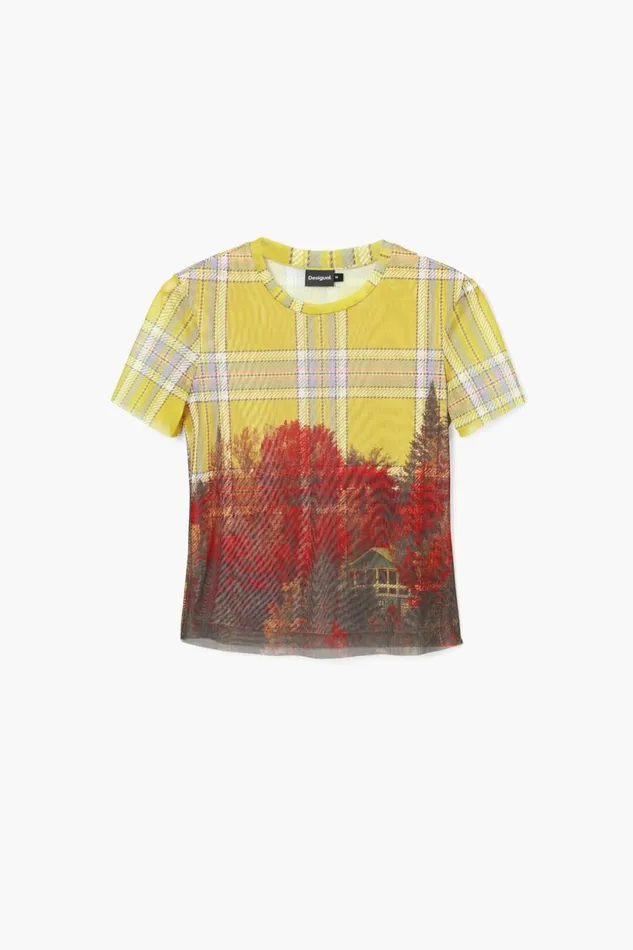 TShirts Women Desigual Printed Tulle Tshirt Yellow