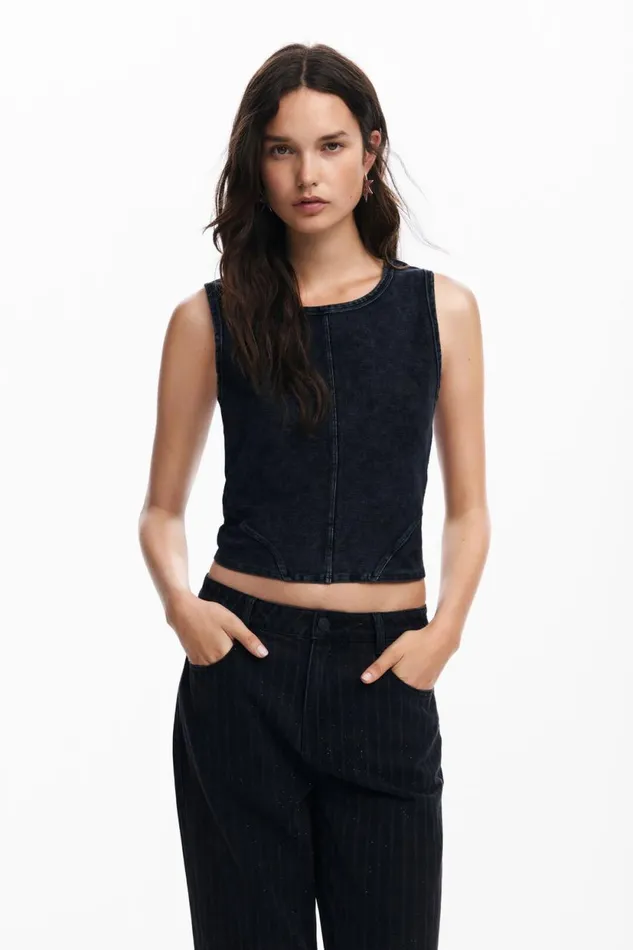 TShirts Women Desigual Washed Effect Knit Tshirt Black