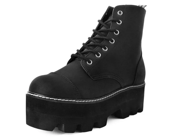 TUK Shoes Boots Men Black Faux Leather 7Eyelet Dino Lug Sole Boots