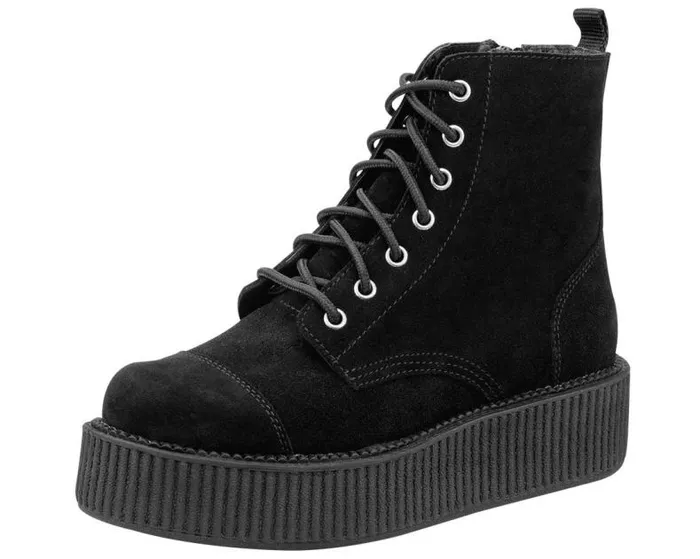 TUK Shoes Boots Women Black Suede Combat Creeper Boots 8211 TUK Shoes
