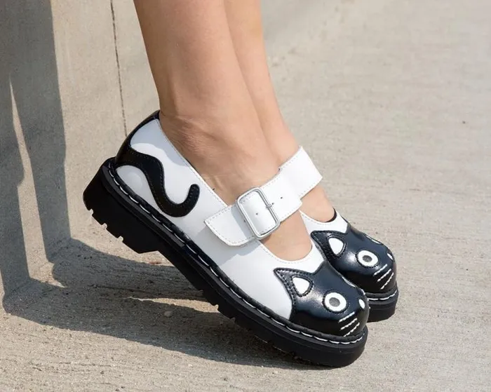 TUK Shoes Kitty Styles Women White And Black Kitty Mary Jane TUK Shoes Kitty Styles Women White And Black Kitty Mary Jane