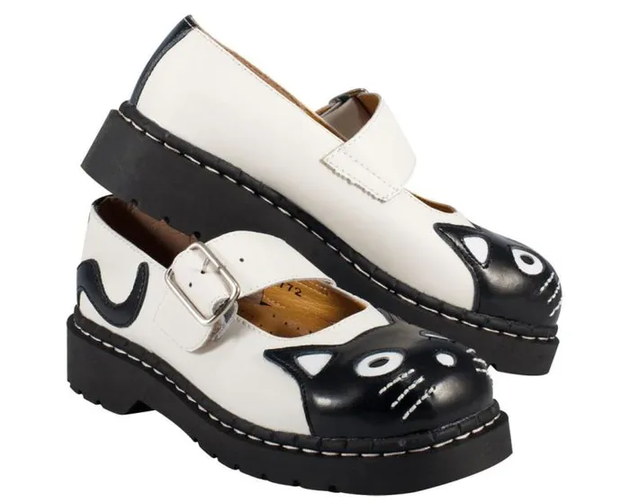 TUK Shoes Kitty Styles Women White And Black Kitty Mary Jane TUK Shoes Kitty Styles Women White And Black Kitty Mary Jane