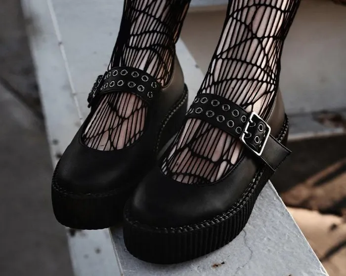 TUK Shoes Mary Janes Women Black Eyelet TUKskin Vegan Mary Jane Viva Mondo Creepers TUK Shoes Mary Janes Women Black Eyelet TUKskin Vegan Mary Jane Viva Mondo Creepers