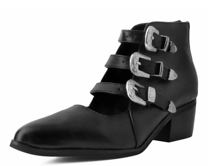 TUK Shoes Mary Janes Women Black Faux Leather Western 3Buckle Pointed Block Heels TUK Shoes Mary Janes Women Black Faux Leather Western 3Buckle Pointed Block Heels