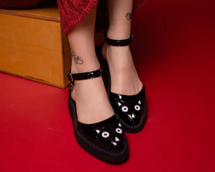 TUK Shoes Mary Janes Women Black TUKskin Pointed Kitty Face Sandal TUK Shoes Mary Janes Women Black TUKskin Pointed Kitty Face Sandal