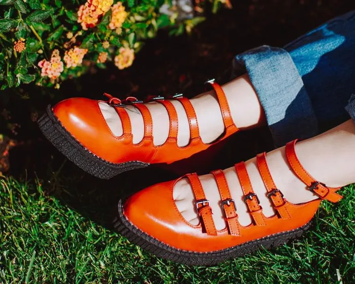 TUK Shoes Mary Janes Women Rust Burnished TUKskin MultiStrap Pointed Mary Jane